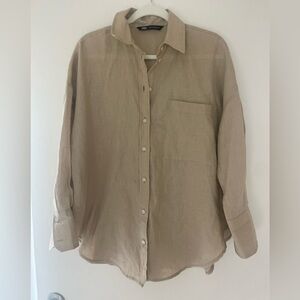 Zara tan linen button-up shirt